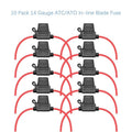 10-piece 14AWG inline fuse holder - suitable for 15A blade fuses