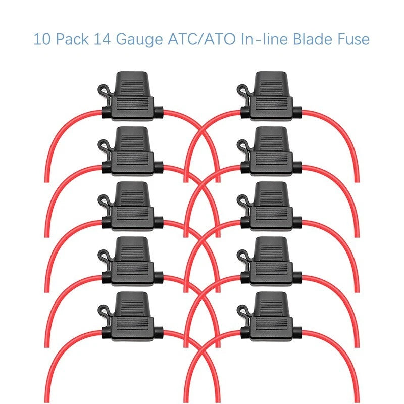 10-piece 14AWG inline fuse holder - suitable for 15A blade fuses