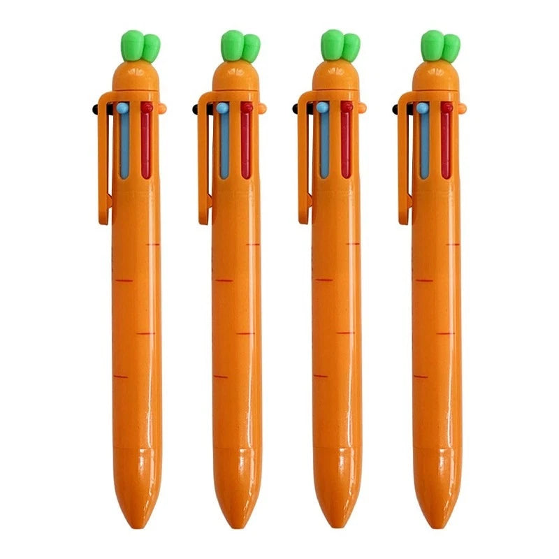Carrot-shaped six-color ballpoint pens (4 pieces) - Fun and cute stationery pens