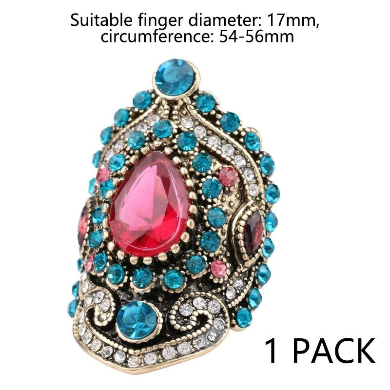 Vintage ruby wide ring Glass white square zircon ring ,Suitable for ladies -one
