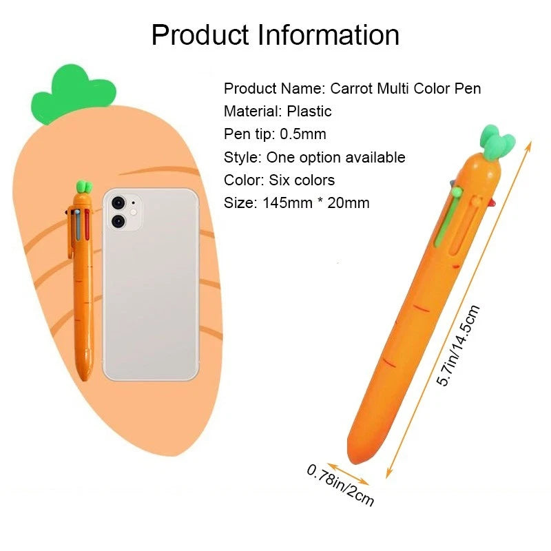 Carrot-shaped six-color ballpoint pens (4 pieces) - Fun and cute stationery pens