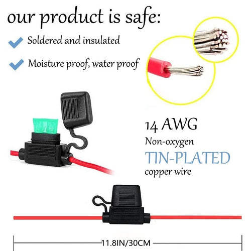 10-piece 14AWG inline fuse holder - suitable for 15A blade fuses