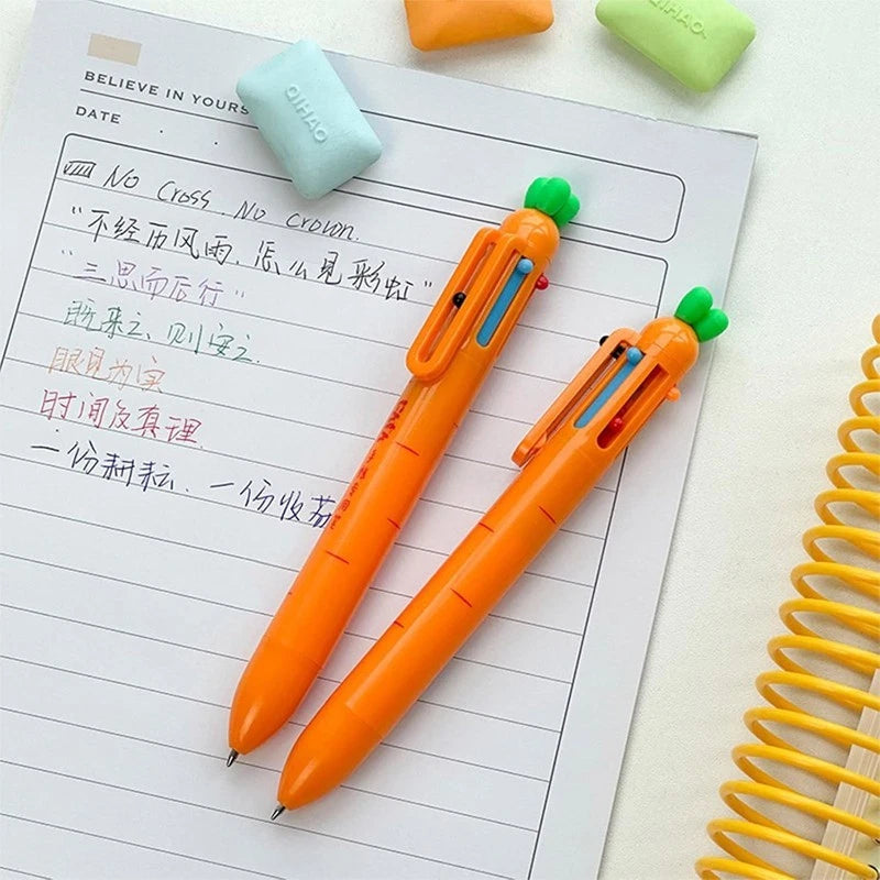 Carrot-shaped six-color ballpoint pens (4 pieces) - Fun and cute stationery pens