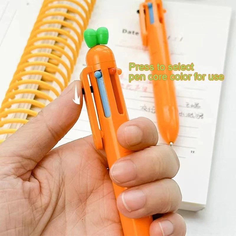 Carrot-shaped six-color ballpoint pens (4 pieces) - Fun and cute stationery pens