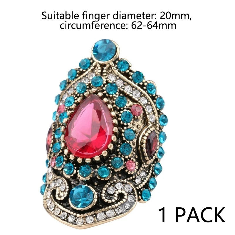 Vintage ruby wide ring Glass white square zircon ring ,Suitable for ladies -one