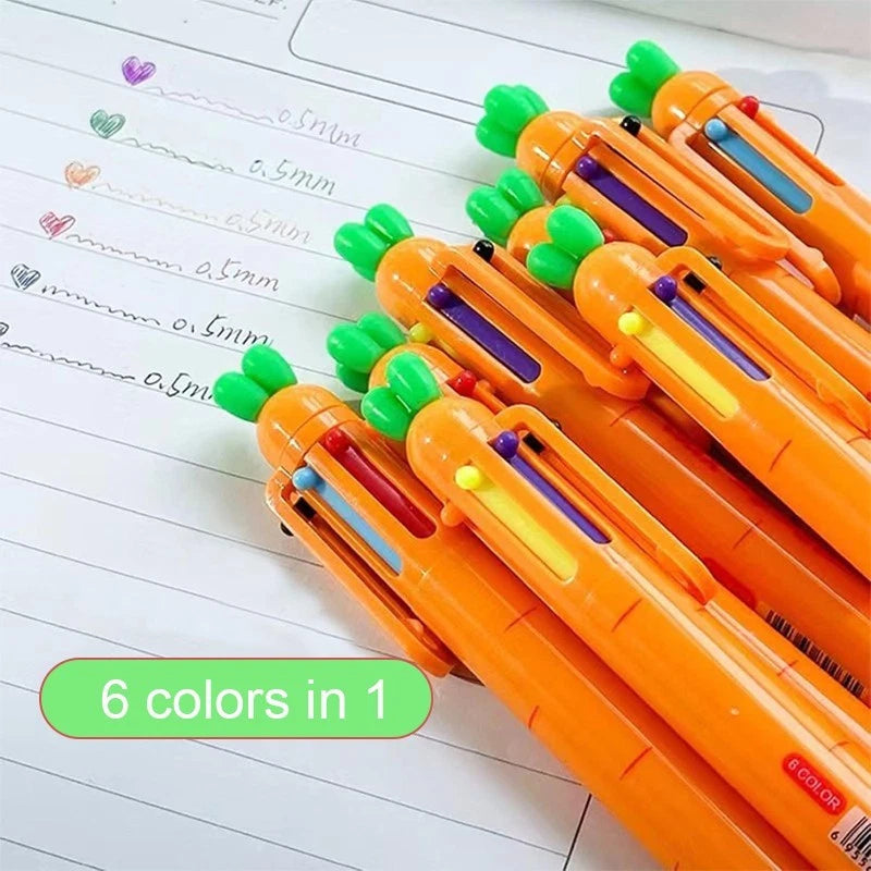 Carrot-shaped six-color ballpoint pens (4 pieces) - Fun and cute stationery pens