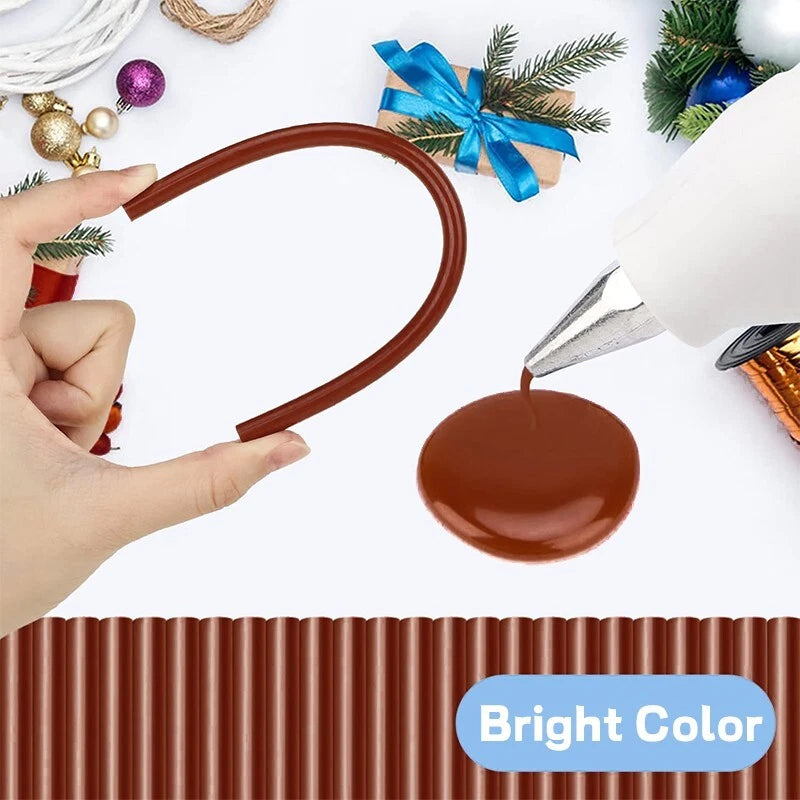 Ultra-high viscosity hot glue rods in bulk brown are used for handcrafting