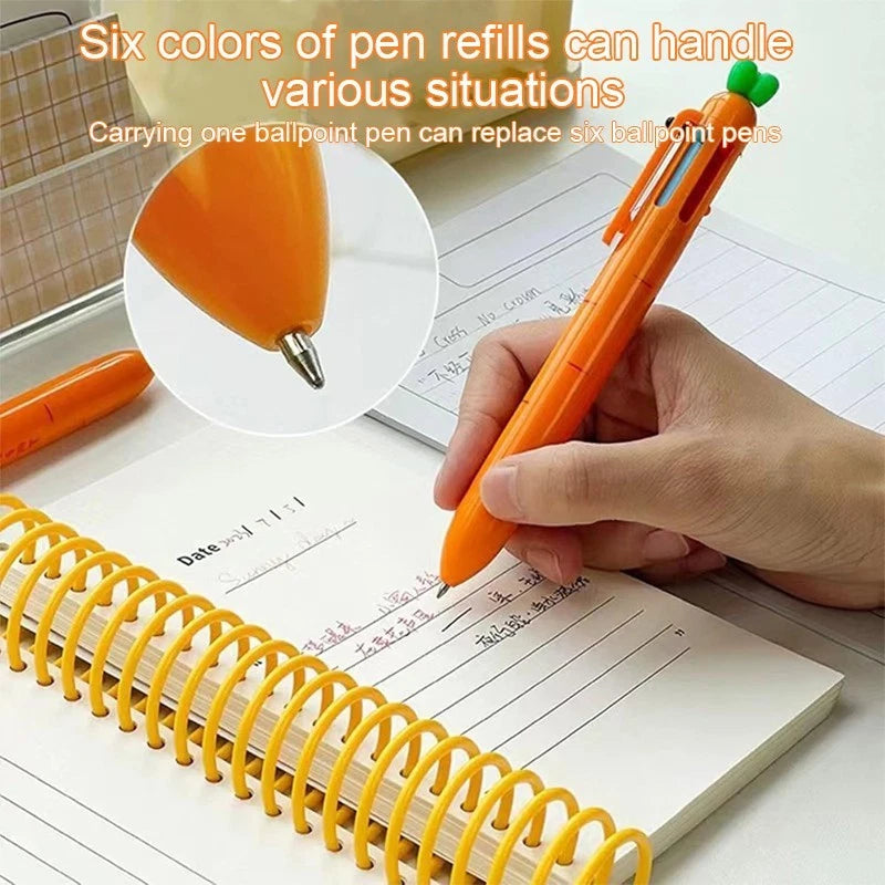 Carrot-shaped six-color ballpoint pens (4 pieces) - Fun and cute stationery pens