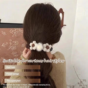 2 hair clips with plush flowers - beige (11.5cm) for the back of the head