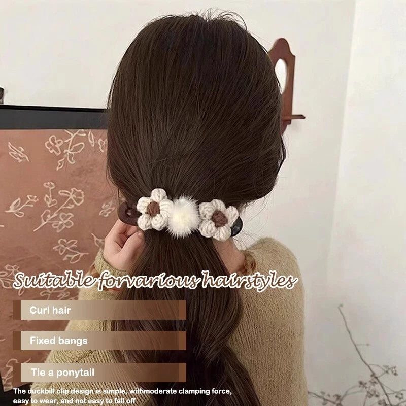 2 hair clips with plush flowers - beige (11.5cm) for the back of the head