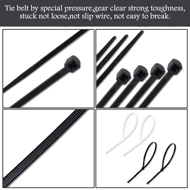 10-inch zipper cable ties, black, suitable for both indoor and outdoor use