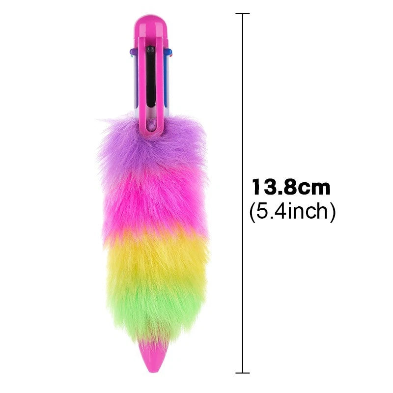 Rainbow Plush Ballpoint Pens (4 pieces) - Colorful six-color retractable pens