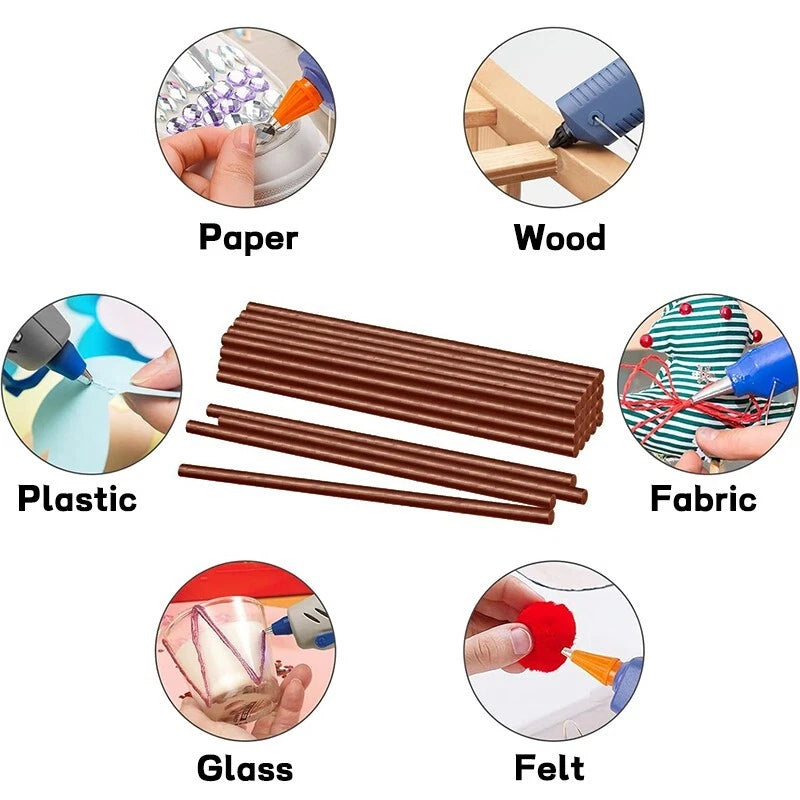 Ultra-high viscosity hot glue rods in bulk brown are used for handcrafting