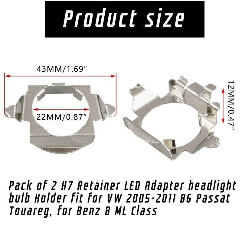 For Mercedes-Benz H7 LED Headlight Bulb Adapter Bracket Base Kit (TK120) 2pcs