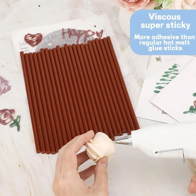 Ultra-high viscosity hot glue rods in bulk brown are used for handcrafting