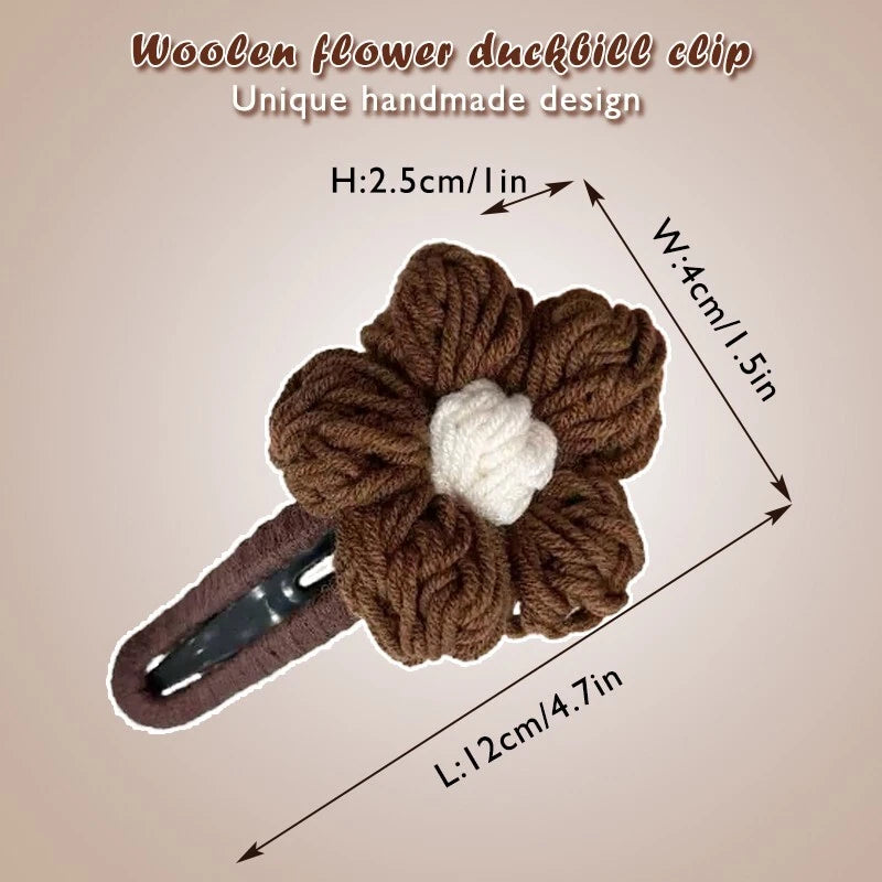 5-piece Elegant wool Large Flower Hair Duck Wallet and Hairpin Set - Ladies