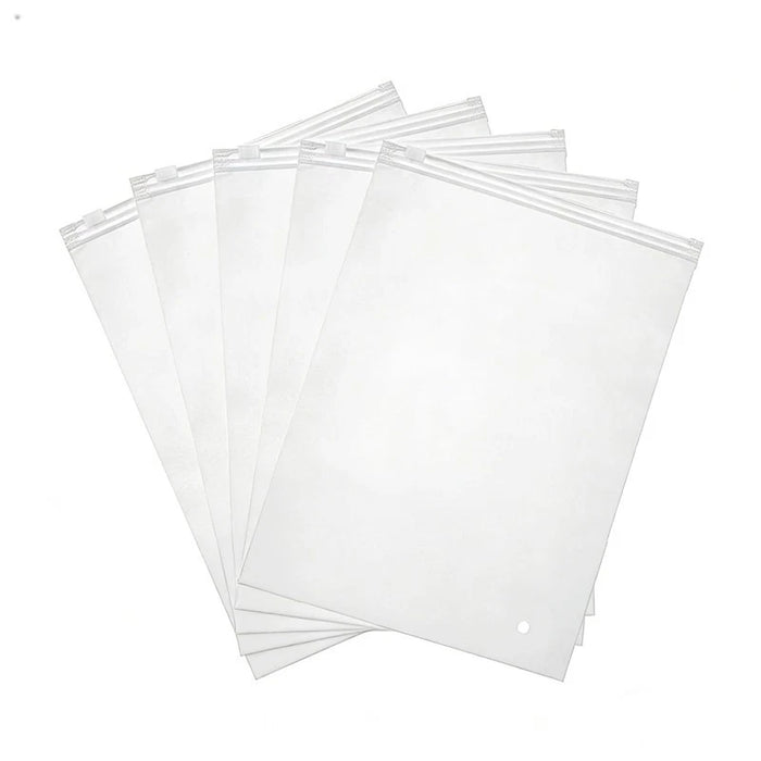 20 frosted zipper garment bags, 8x11in, bulk packaging, with ventilation holes.