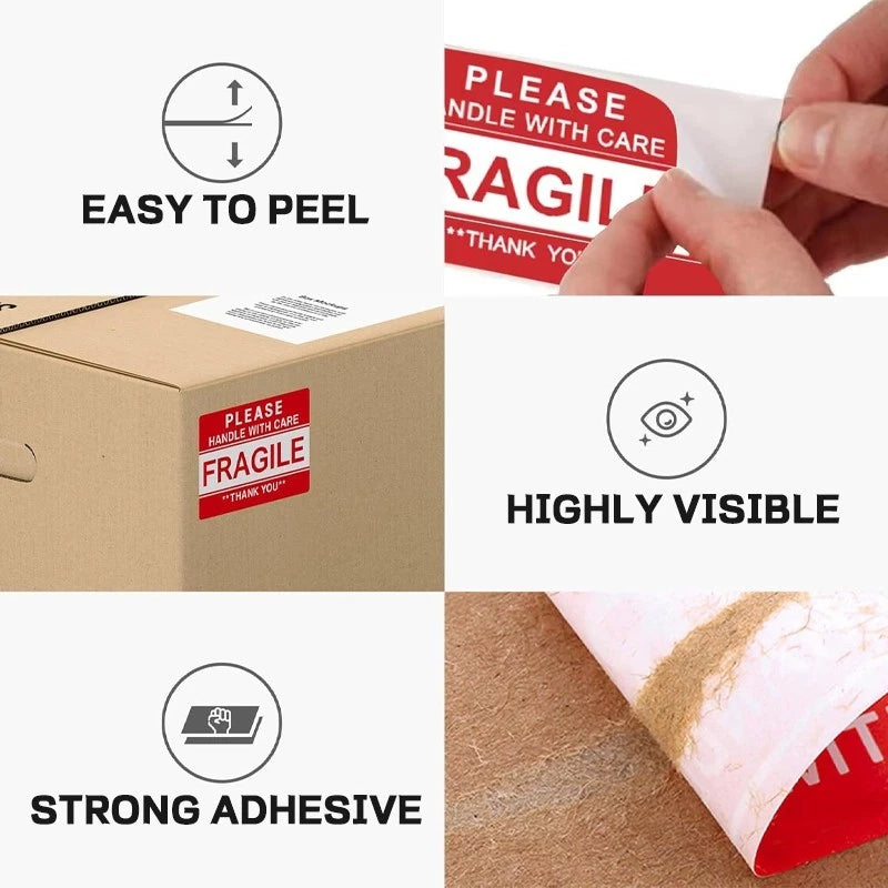 10 red fragile sticker warning labels (5x9 cm) for shipping and packaging boxes