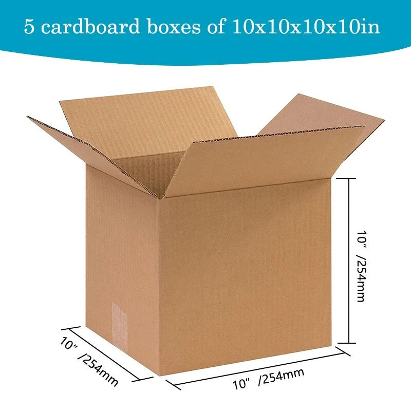 [5-Pack] 10x10x10 Inch Heavy-Duty Corrugated Boxes｜Perfect for Moving, Storage