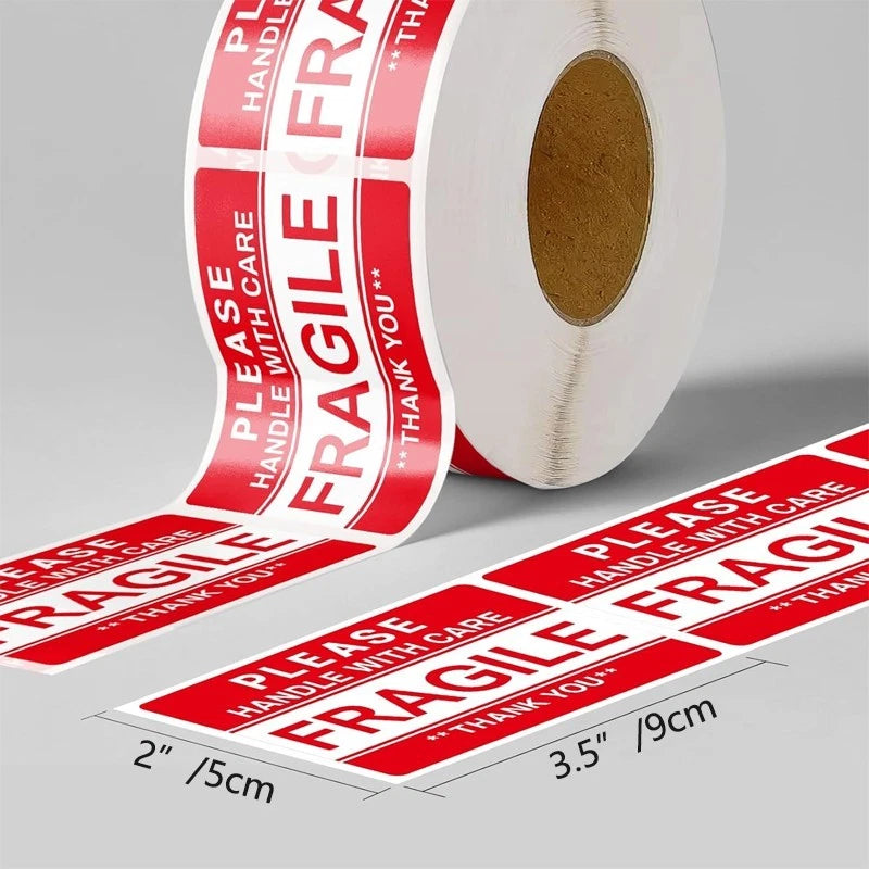 10 red fragile sticker warning labels (5x9 cm) for shipping and packaging boxes