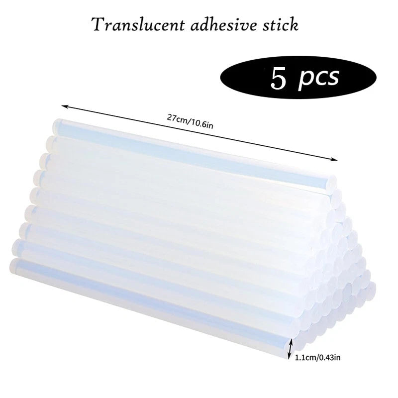 Hot melt glue sticks (5-50 pieces), 0.43 x 10.6 inches, suitable for DIY crafts.