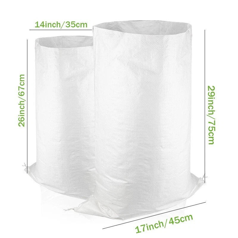 50/100 bags, white woven polypropylene sandbags, for flood control construction