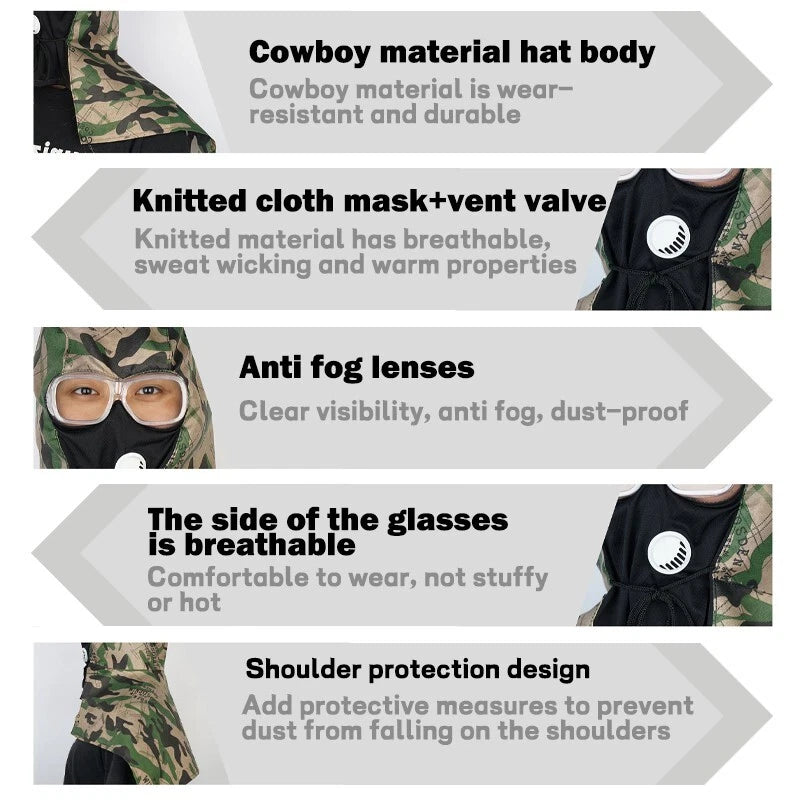 Camouflage Dust Cap Hood with Face Cover - Full Head Neck Protection for Sandbla