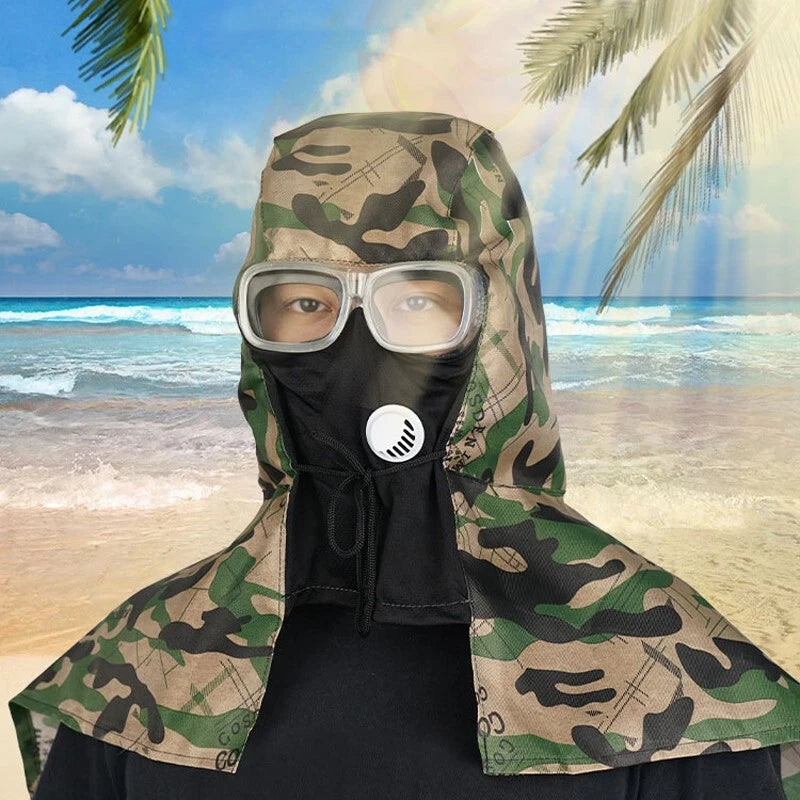 Camouflage Dust Cap Hood with Face Cover - Full Head Neck Protection for Sandbla