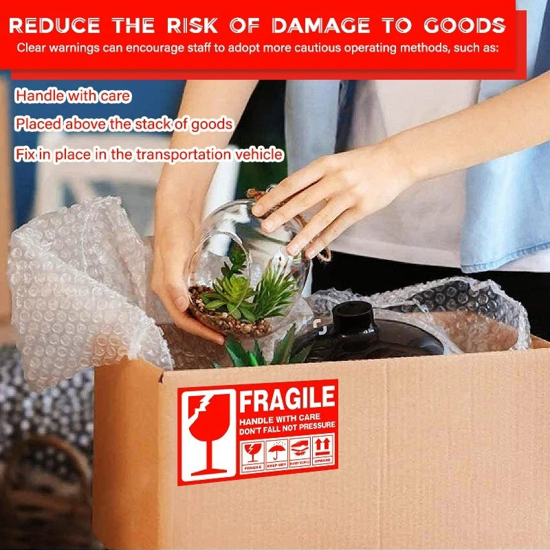20pcs red fragile stickers (7x13 cm) | Shipping labels for boxes and packages