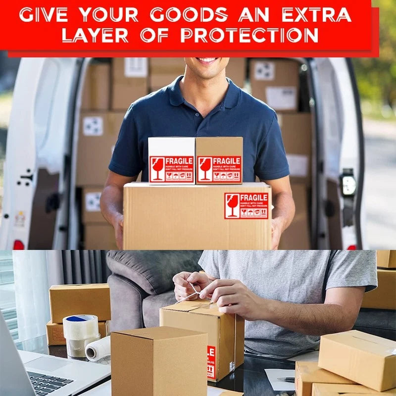 20pcs red fragile stickers (7x13 cm) | Shipping labels for boxes and packages