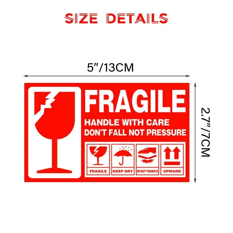 20pcs red fragile stickers (7x13 cm) | Shipping labels for boxes and packages