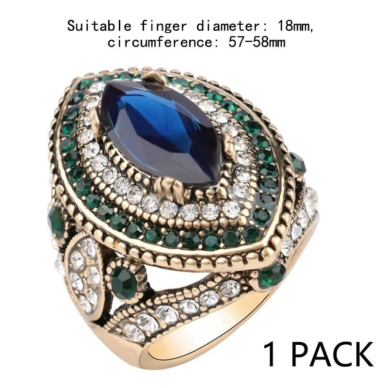 Vintage blue turquoise wide ring resin crystal ring, women's ring accessories
