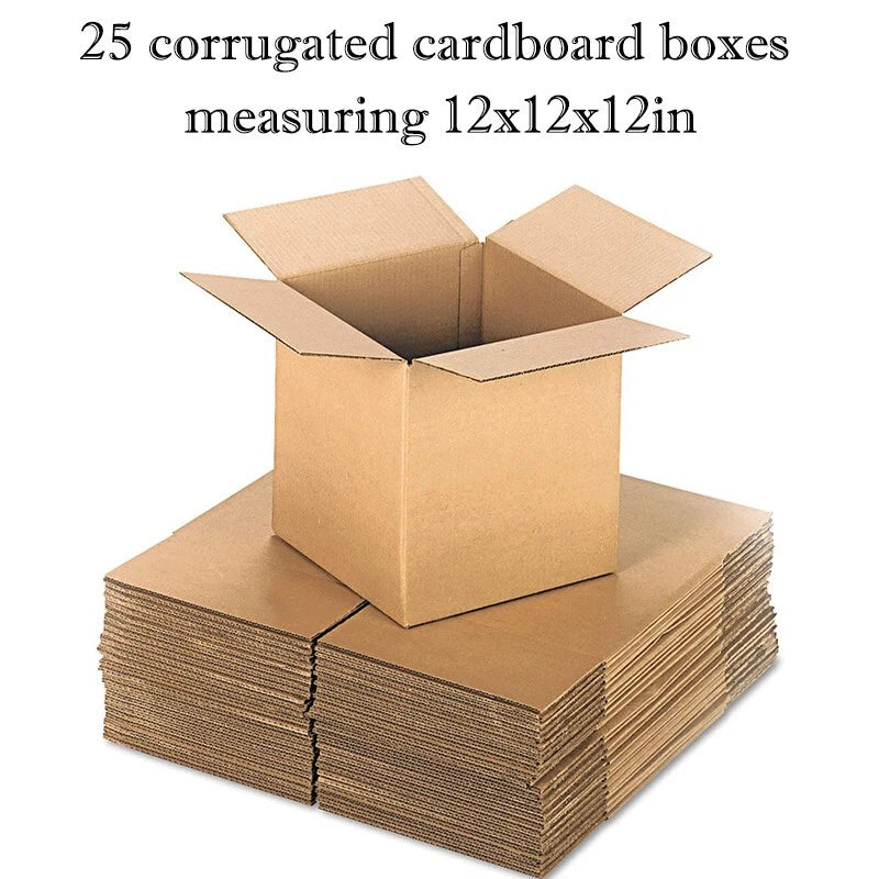 25pcs 12x12x12 Inches Corrugated Boxes - Ideal for Shipping & Storage