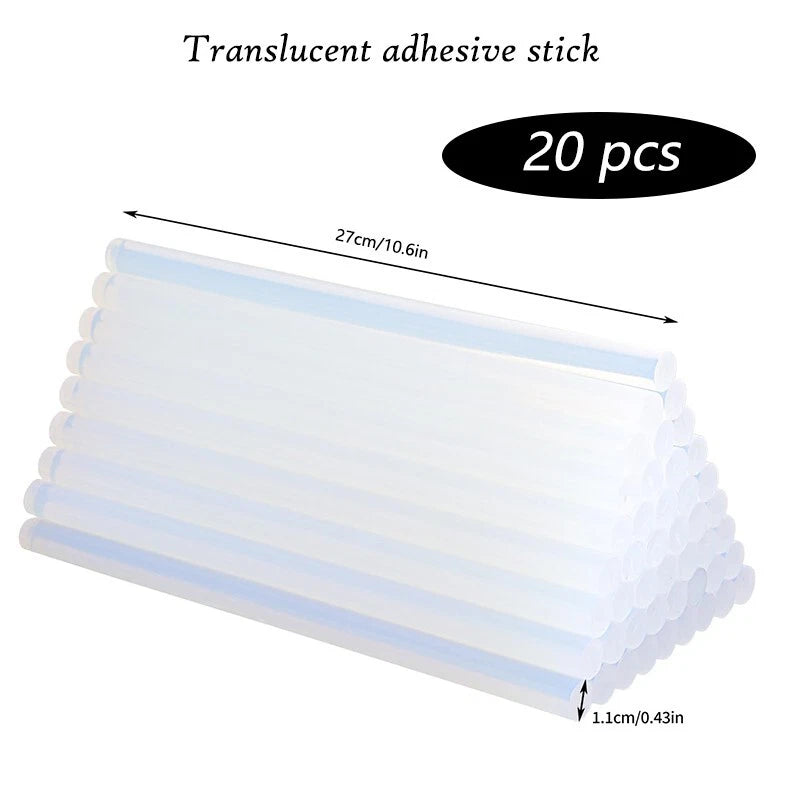 Hot melt glue sticks (5-50 pieces), 0.43 x 10.6 inches, suitable for DIY crafts.