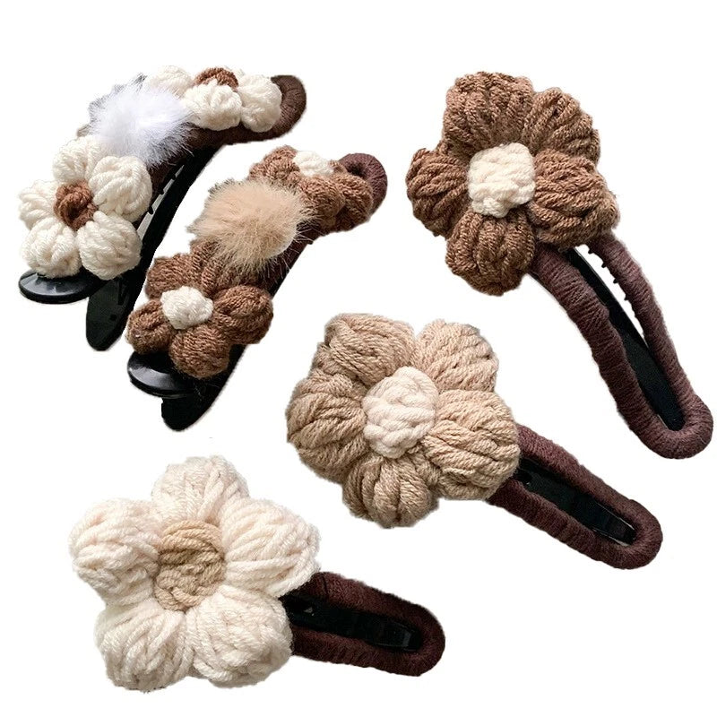 5-piece Elegant wool Large Flower Hair Duck Wallet and Hairpin Set - Ladies