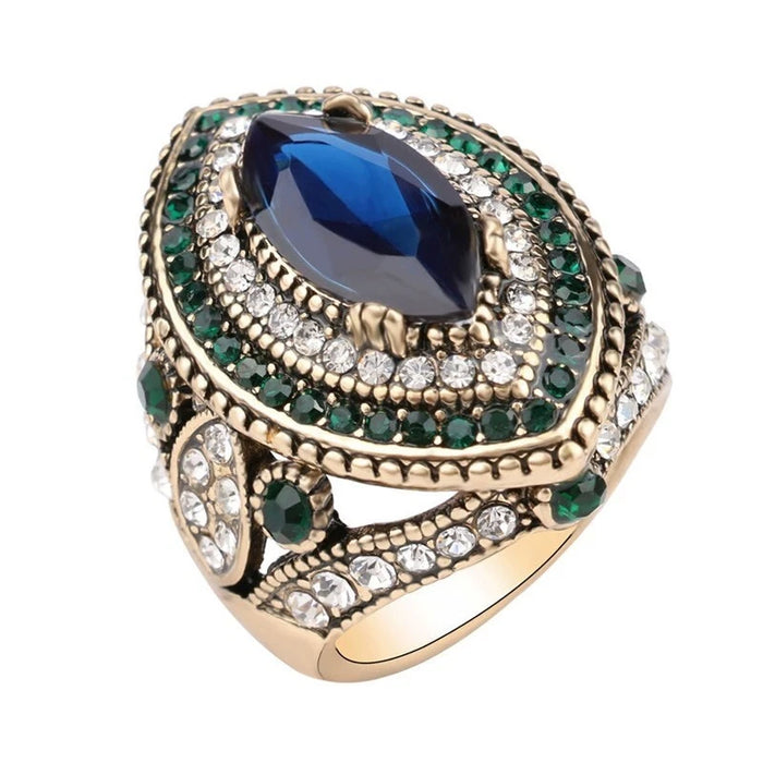 Vintage blue turquoise wide ring resin crystal ring, women's ring accessories