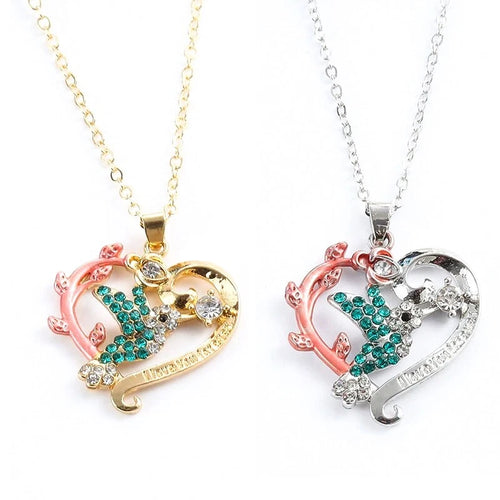 Rose heart-shaped pendant Hummingbird necklace/Birthday and Valentine's Day gift