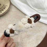 2 hair clips with plush flowers - beige (11.5cm) for the back of the head