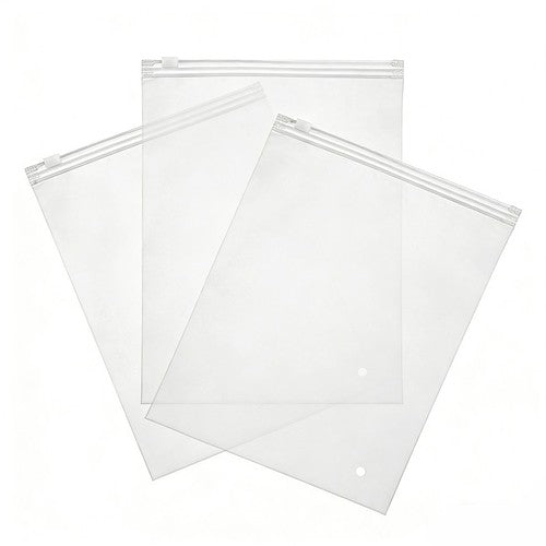 20 frosted zipper garment bags, 10x14in, bulk packaging, with ventilation holes.