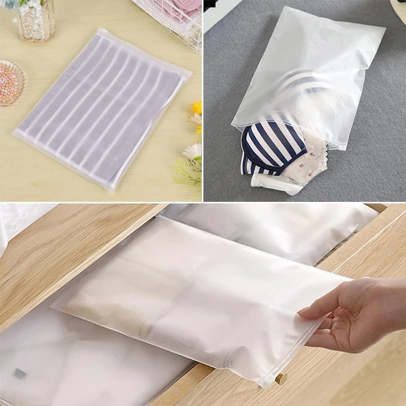 20 frosted zipper garment bags, 8x11in, bulk packaging, with ventilation holes.