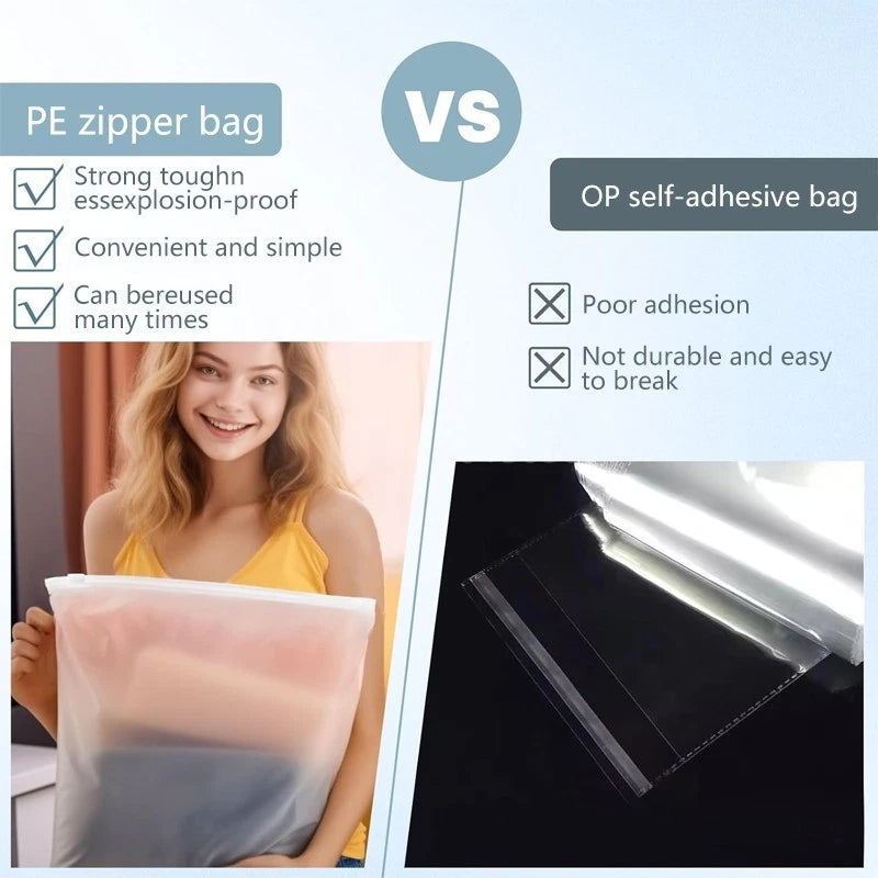 20 frosted zipper garment bags, 10x14in, bulk packaging, with ventilation holes.