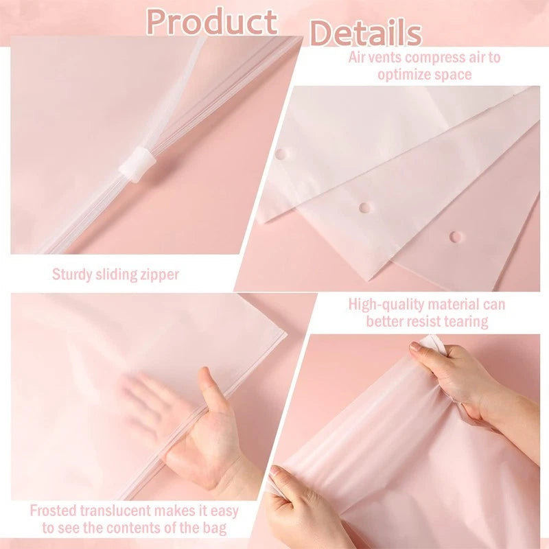 20 frosted zipper garment bags, 7x8in, bulk packaging, with ventilation holes.