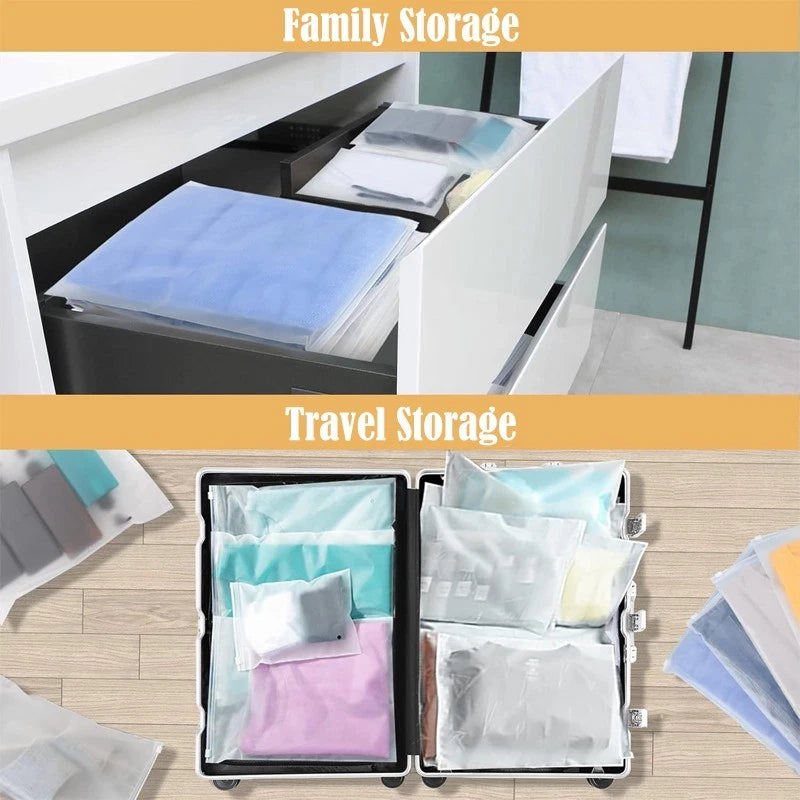20 frosted zipper garment bags, 8x11in, bulk packaging, with ventilation holes.
