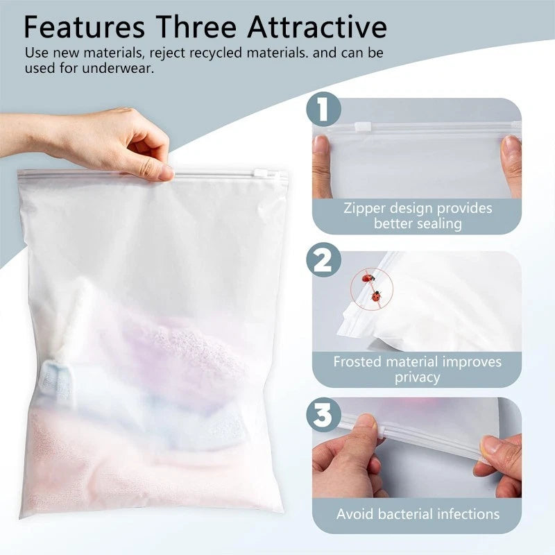 20 frosted zipper garment bags, 10x14in, bulk packaging, with ventilation holes.